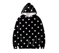 UOIMAG Damen-Kapuzen-Sweatshirt, weich, langärmelig, Pullover mit Tasche, lässige Oberteile, Tuniken, Schwarze weiße Punkte, 54