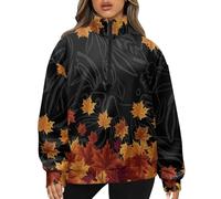 UOIMAG Damen-Sweatshirts mit halbem Reißverschluss, langärmelig, Ahornblätter, 42