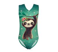 UOIMAG Einteiliger Badeanzug für Mädchen, ärmellos, Bademode, Sunmer, Strandkleidung, Ballett, Tanzen, Gymnastik, Geschenk für Kinder, Faultier-Blumenmuster, Grün, 11-12 Jahre