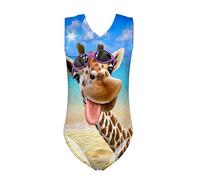 UOIMAG Einteiliger Badeanzug für Mädchen, ärmellos, Bademode, Sunmer, Strandkleidung, Ballett, Tanzen, Gymnastik, Geschenk für Kinder, Strand-Giraffen-Druck, 11-12 Jahre
