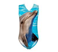UOIMAG Einteiliger Badeanzug für Mädchen, ärmellos, Bademode, Sunmer, Strandkleidung, Ballett, Tanzen, Gymnastik, Geschenk für Kinder, Tier Delfin, 9-10 Jahre
