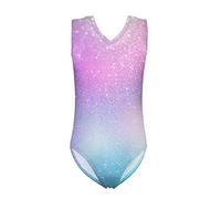 UOIMAG Einteiliger Badeanzug für Mädchen, ärmellos, Strandmode, Ballett, Tanzen, Gymnastik, Geschenk für Kinder, Glitzer-Druck, 13-14 Jahre