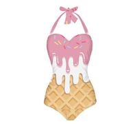 UOIMAG Einteiliger Damen-Badeanzug, Neckholder, Bauchkontrolle, bedruckt, Strandbekleidung, ice cream, 52