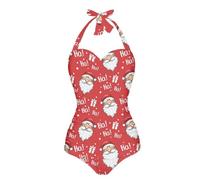 UOIMAG Einteiliger Damen-Badeanzug, Neckholder, Bauchkontrolle, bedruckt, Strandbekleidung, Weihnachtsmann Hohoho, M