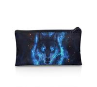 UOIMAG Federmäppchen, Federmäppchen, Reißverschluss, Aufbewahrungstasche, Schule, Schreibwaren, Stifteetui, Bürobedarf, Wolf mit blauem Feuer, Einheitsgröße, Schulranzen