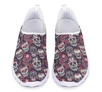 UOIMAG Frauen Geschenk Sugar Skull Sneaker Schuhe Flache Krankenschwester Schuhe Tag der Toten Skelett Slip On Schuhe 39EU