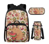 UOIMAG Individueller Rucksack für Jungen mit Namen, Büchertasche und Lunchbox-Set für Mädchen, 8-10, personalisierte Rucksäcke, Capybara Wassermelonen-Blume, M, Casual
