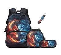 UOIMAG Jungen Schulranzen und Lunchbox Set für Grundschule - 43,2 cm großer Rucksack mit gepolstertem Schultergurt, Dragon Fire, L, Casual