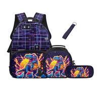 UOIMAG Jungen Schulranzen und Lunchbox Set für Grundschule - 43,2 cm großer Rucksack mit gepolstertem Schultergurt, Dino Stripes, L, Casual