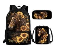 UOIMAG Kinder-Rucksack-Lunchbox-Set mit Federmäppchen, niedliche Schultaschen, leicht, 3-teiliges Set, Sonnenblume, Einheitsgröße, Schulranzen-Set