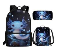 UOIMAG Kinder-Schulranzen, 3-teilig, Rucksack, Lunchbox-Set mit Federmäppchen, leichter Rucksack, Axolotl Bubble, Einheitsgröße, Schulranzen-Set