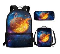 UOIMAG Kinder-Schulranzen, 3-teilig, Rucksack, Lunchbox-Set mit Federmäppchen, leichter Rucksack, Basketball Fire Galaxy, Einheitsgröße, Schulranzen-Set