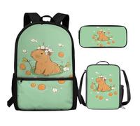 UOIMAG Kinder-Schulranzen, 3-teilig, Rucksack, Lunchbox-Set mit Federmäppchen, leichter Rucksack, Capybara Orange Blumen, Einheitsgröße, Schulranzen-Set