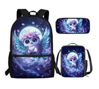 UOIMAG Kinder-Schulranzen, 3-teilig, Rucksack, Lunchbox-Set mit Federmäppchen, leichter Rucksack, eule, Einheitsgröße, Schulranzen-Set