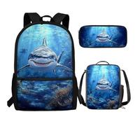 UOIMAG Kinder-Schulranzen, 3-teilig, Rucksack, Lunchbox-Set mit Federmäppchen, leichter Rucksack, hai, Einheitsgröße, Schulranzen-Set