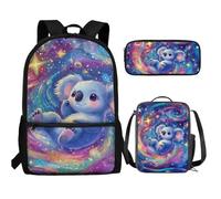 UOIMAG Kinder-Schulranzen, 3-teilig, Rucksack, Lunchbox-Set mit Federmäppchen, leichter Rucksack, Koala Galaxy Tie Dye, Einheitsgröße, Schulranzen-Set
