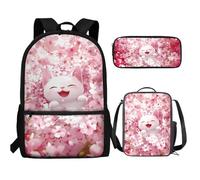UOIMAG Kinder-Schulranzen, 3-teilig, Rucksack, Lunchbox-Set mit Federmäppchen, leichter Rucksack, Weiße Katzenkirschblüte, Einheitsgröße, Schulranzen-Set