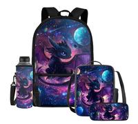 UOIMAG Kinder-Schultaschen, Rucksack, Lunchbox-Set mit Wasserflaschenhalter, Federmäppchen, 4-teiliges Set, Dragon Black Galaxy, Einheitsgröße, Schulranzen-Set