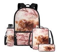 UOIMAG Kinder-Schultaschen, Rucksack, Lunchbox-Set mit Wasserflaschenhalter, Federmäppchen, 4-teiliges Set, Highland Cow Sleeping, Einheitsgröße, Schulranzen-Set