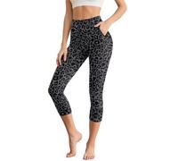 UOIMAG Leggings mit Leopardenmuster für Damen, Yoga-Leggings mit Taschen, 3/4-Länge, Schwarz Leopard, XL