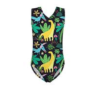 UOIMAG Mädchen Einteiliger Badeanzug ärmellose Bademode Sunmer Beachwear Ballett Tanzen Gymnastik Trikot Geschenk für Kinder, Cartoon-Diino-Aufdruck, 9-10 Jahre