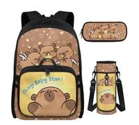 UOIMAG Mädchen Schulrucksack mit Brotdose, Federmäppchen & Wasserflaschenhalter für Mädchen 8-10 Jahre alt, 4 Stück, Capybara Stars, M, Casual
