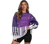 UOIMAG Musik-Sweatshirt für Damen, Rundhalsausschnitt, Sweatshirts mit Taschen, Winterpullover, Tops für Lehrer, Lila Musiknoten Klavier, XXL