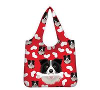 UOIMAG Niedliche Border-Collie-Einkaufstasche für Hundeliebhaber Damen, wiederverwendbare Einkaufstaschen, langlebige Outdoor-Camping-Picknick-Mittagstaschen