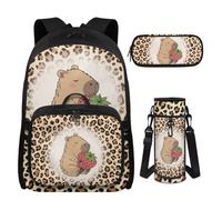 UOIMAG Rucksack für Jungen 10-12, coole Büchertasche und Lunchbox-Set für Mädchen, für Mittelschule, 15,6 Zoll Laptop, Capybara-Leopardenmuster, M, Casual