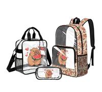 UOIMAG Rucksack für Mädchen, transparente Büchertasche mit Lunchbox, 6-8, transparenter Rucksack für Grundschule, Capybara Wassermelone, L, Casual
