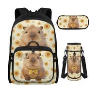 UOIMAG Rucksack für Schulmädchen, Büchertasche mit Lunchbox, 8-10 Jahre alt, Grundschulrucksack-Set, Capybara Sonnenblume, M, Casual