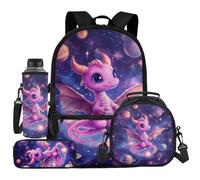 UOIMAG Rucksack-Lunchbox-Set, Kinder, Schultasche und Lunchtasche, niedliches Federmäppchen, Wasserflaschenhalter, 4-teilig, Galaxy Pink Dragon, Einheitsgröße, Schulranzen-Set
