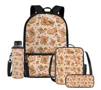 UOIMAG Rucksack-Lunchbox-Set mit Wasserflaschenhalter, niedliches Federmäppchen, 4 Schultaschen, Capybara und Orange, Einheitsgröße, Schulranzen-Set