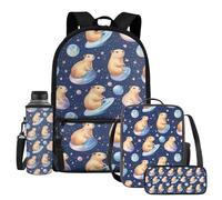 UOIMAG Rucksack-Lunchbox-Set mit Wasserflaschenhalter, niedliches Federmäppchen, 4 Schultaschen, Capybara Planeten, Einheitsgröße, Schulranzen-Set