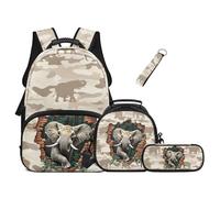 UOIMAG Schulranzen-Set für Jungen Grundschule: Rucksack und Brotdose, 43,2 cm großer Rucksack mit Wasserflaschentasche, Elefanten-Tarnmuster, L, Casual