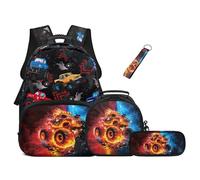 UOIMAG Schulranzen-Set für Jungen Grundschule: Rucksack und Brotdose, 43,2 cm großer Rucksack mit Wasserflaschentasche, Traktorbahn, L, Casual