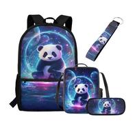 UOIMAG Schulranzen-Set für Kinder, Rucksack und Lunchtasche, 4-teilig, leichter Rucksack mit Federmäppchen, Schlüsselanhänger, Panda Galaxy, Einheitsgröße, Schulranzen-Set