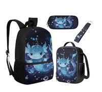 UOIMAG Schulranzen-Set für Kinder, Rucksack und Lunchtasche, mit Federmäppchen, Schlüsselanhänger, 4-teiliges Rucksack-Set, Axolotl Bubble, Einheitsgröße, Schulranzen-Set