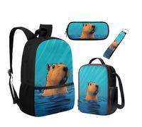 UOIMAG Schulranzen-Set für Kinder, Rucksack und Lunchtasche, mit Federmäppchen, Schlüsselanhänger, 4-teiliges Rucksack-Set, Capybara Water, Einheitsgröße, Schulranzen-Set