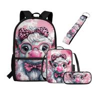 UOIMAG Schulranzen-Set mit Rucksack und Lunchtasche, mit Federmäppchen, Schlüsselanhänger, 4-teilig, Schultaschen für Kinder, Hochlandkuh-Aufdruck, Einheitsgröße, Schulranzen-Set