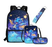 UOIMAG Schulranzen-Set mit Rucksack und Lunchtasche, mit Federmäppchen, Schlüsselanhänger, 4-teilig, Schultaschen für Kinder, Dragon Stars, Einheitsgröße, Schulranzen-Set