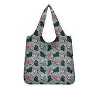 UOIMAG Schwarze Mops-Blumen-Einkaufstasche für Frauen Mädchen Lässige Schultertaschen Einkaufstaschen Geschenk für Mütter Damen