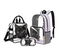 UOIMAG Transparenter Rucksack für Jungen, Schultasche und Lunchbox, 43,2 cm, Mädchenrucksack für Stadionveranstaltungen, schwarze katze, L, Casual