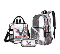 UOIMAG Transparenter Rucksack für Mädchen mit Lunchbox, 6-8 Büchertasche mit Wasserflaschentasche für Grundschule Jungen, Usa Flags Adler, L, Casual