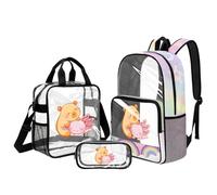 UOIMAG Transparenter Rucksack für Mädchen mit Lunchbox, Alter 6-8 Jahre, Büchertasche, große Kapazität, Grundschultasche für Jungen, Capybara Axolotl Rainbow, L, Casual