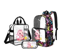 UOIMAG Transparenter Rucksack für Mädchen, Schultasche und Lunchbox, Set 6-8, große Kapazität, robuste Rucksäcke, Dino, L, Casual