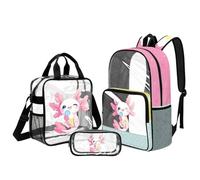 UOIMAG Transparenter Rucksack für Mädchen, Schultasche und Lunchbox, Set 6-8, große Kapazität, robuste Rucksäcke, Axolotl Ice Cream, L, Casual