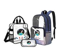 UOIMAG Transparenter Rucksack für Mädchen, Schultasche und Lunchbox, Set 6-8, große Kapazität, robuste Rucksäcke, Astronautengalaxie, L, Casual