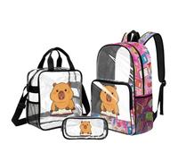 UOIMAG Transparenter Rucksack für Mädchen, Schultasche und Lunchbox, Set 6-8, große Kapazität, robuste Rucksäcke, Capybara Buchbleistift, L, Casual