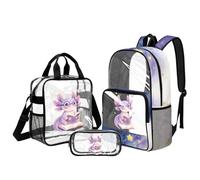 UOIMAG Transparenter Rucksack für Mädchen, Schultasche und Lunchbox, Set 6-8, große Kapazität, robuste Rucksäcke, Axolotl Read Book Galaxy, L, Casual